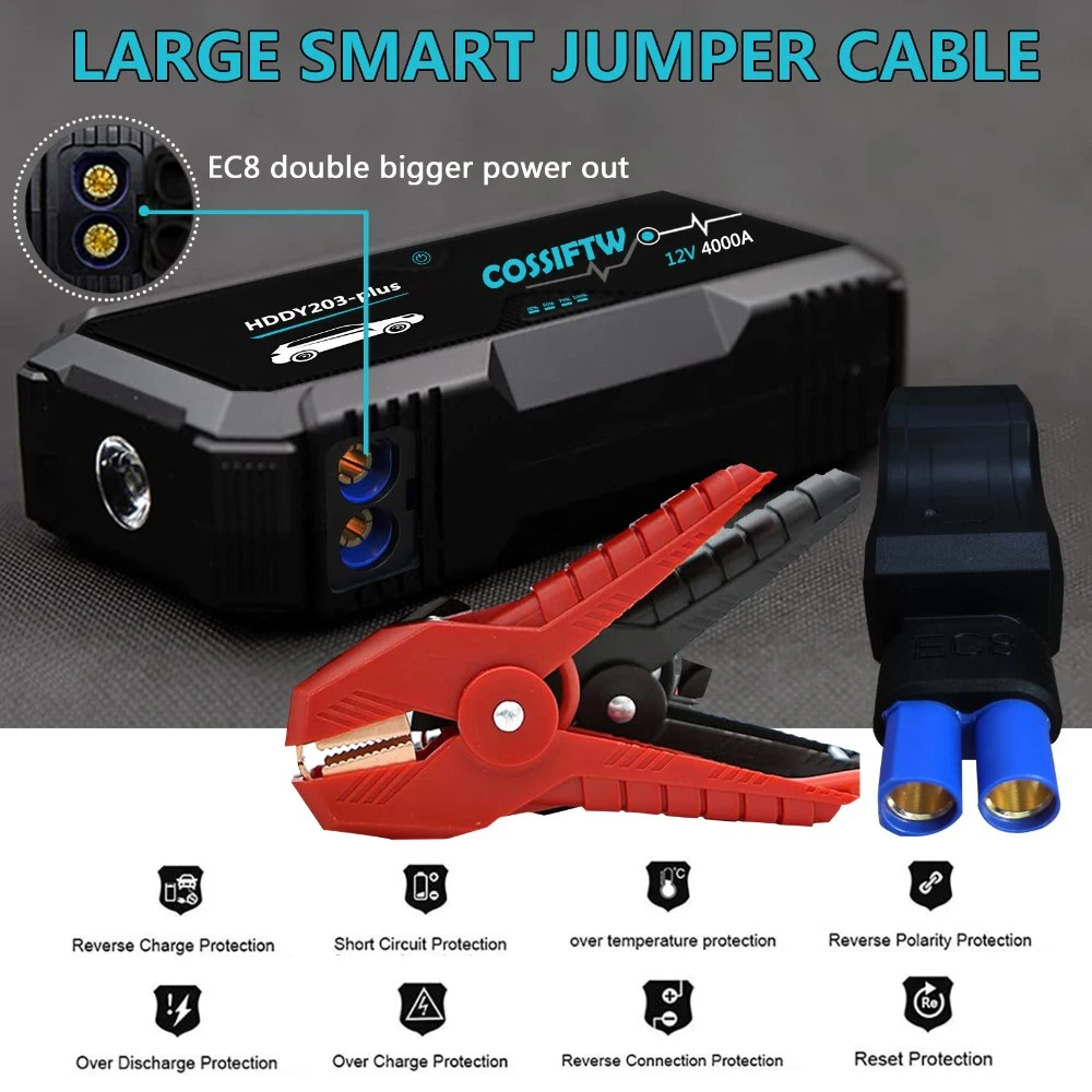 Heavy Duty Car Battery Jump Starter 4000A Peak Current Lithium Battery Auto Emergency Lights Truck Jump Starter